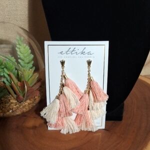 Ettika Pink and Cream Tassel Earrings